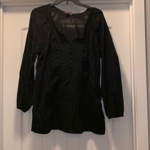 embroidered black blouse with buttons